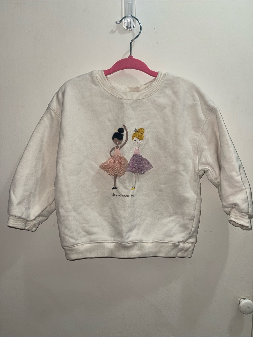Zara Cream Sweatshirt with Pink and Purple Ballerina Graphics